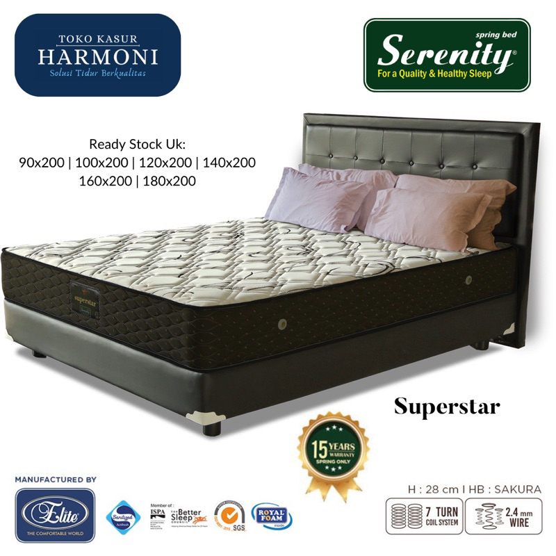 Kasur Serenity Superstar White - Serenity by Elite Spring Bed Garansi 15 Tahun Mattress Only / 1 Set