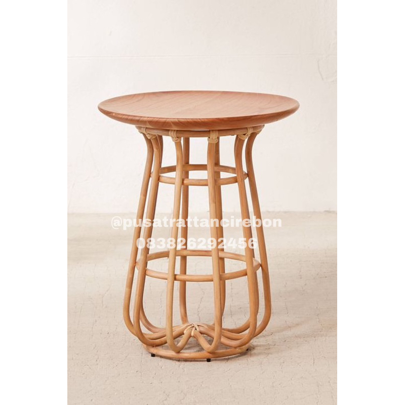 Meja Rotan/Meja minimalis/Meja bulat rotan/Meja kayu