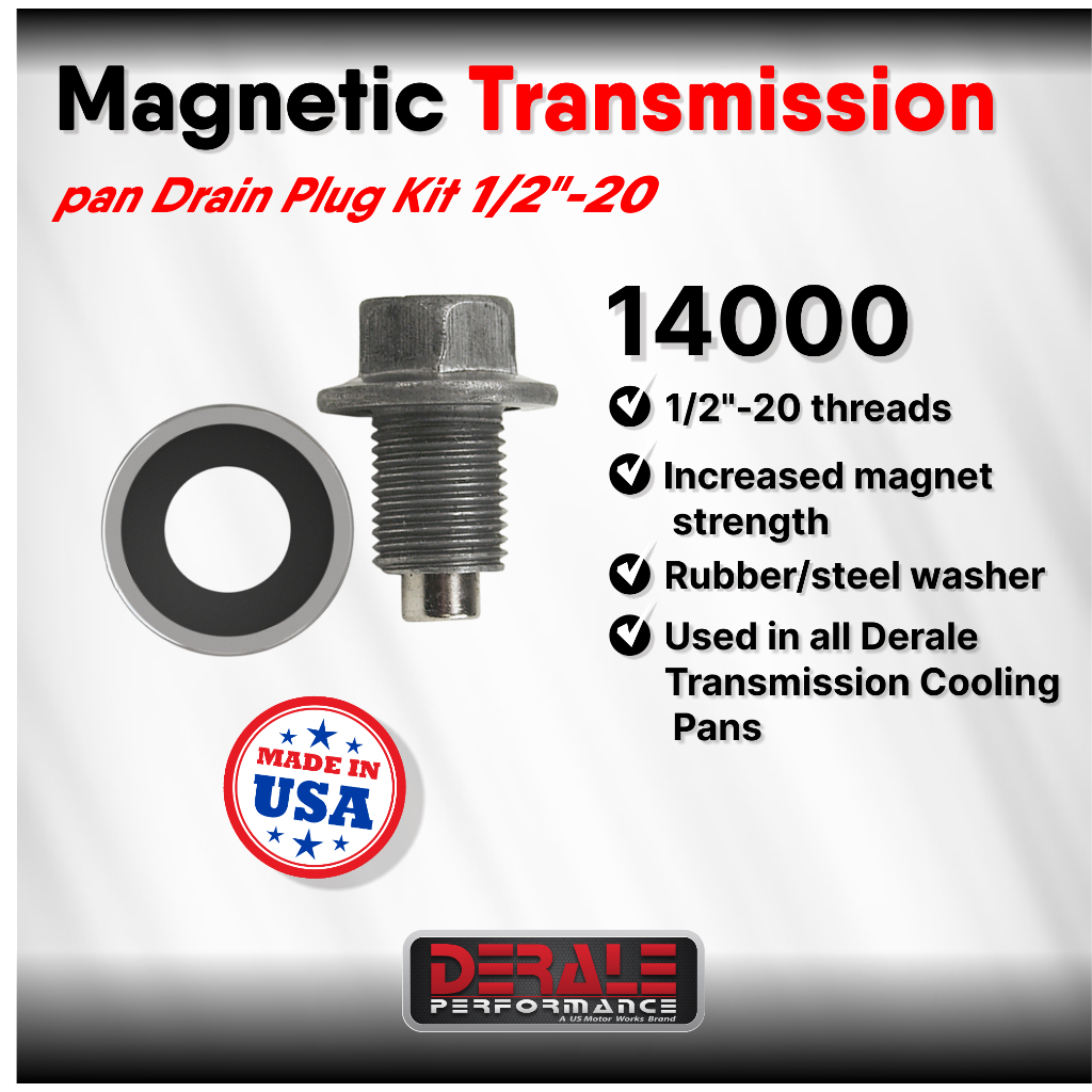 DERALE Magnetic Transmission Pan Drain Plug Kit, 1/2''-20 - 14000