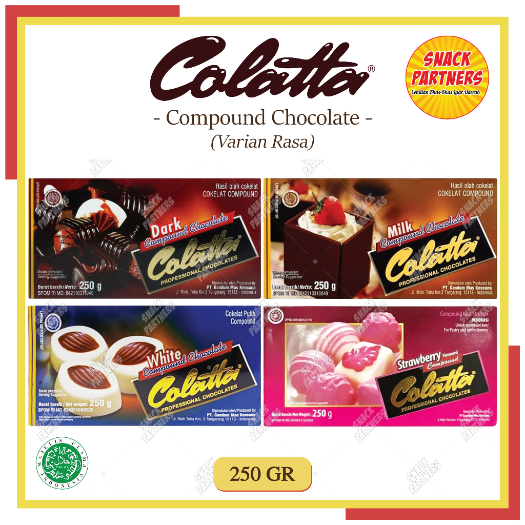 

COLATTA COMPOUND 250 GR - Chocolate Choco Strawberry Stroberi White Putih Milk Susu - Coklat Batang Leleh Hitam DCC - Banjarmasin Collata 250GR