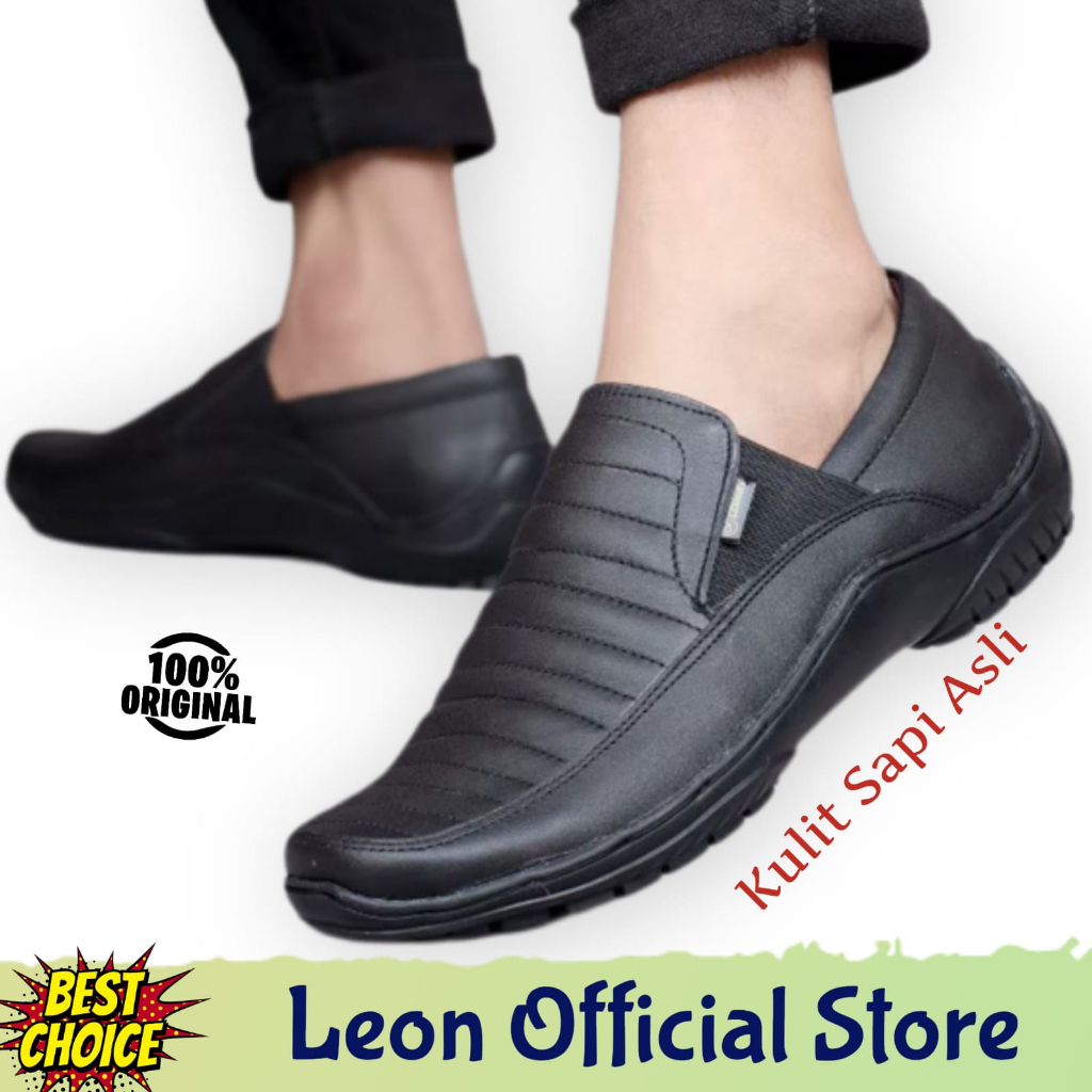 LEON X MOLO -Sepatu Slip On Casual Pria Kulit Asli Slop Formal Kerja Kasual Slip On Street Loafers K