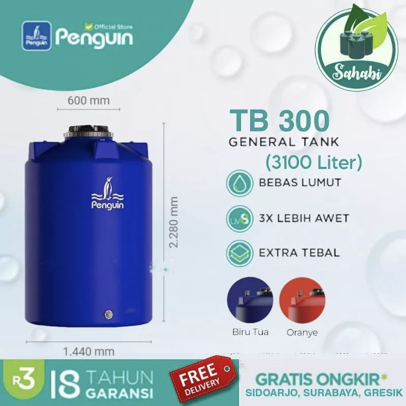 Tandon Air / Tangki Air / Toren Air PENGUIN/PINGUIN Rotamould 3 Ukuran 3000 / 3100  Liter Invoice