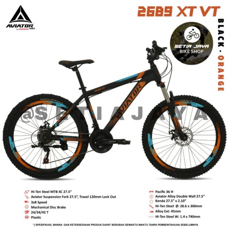 Sepeda Gunung MTB 27.5 Inch AVIATOR 2689 XT VT Steel 3x8 Speed New