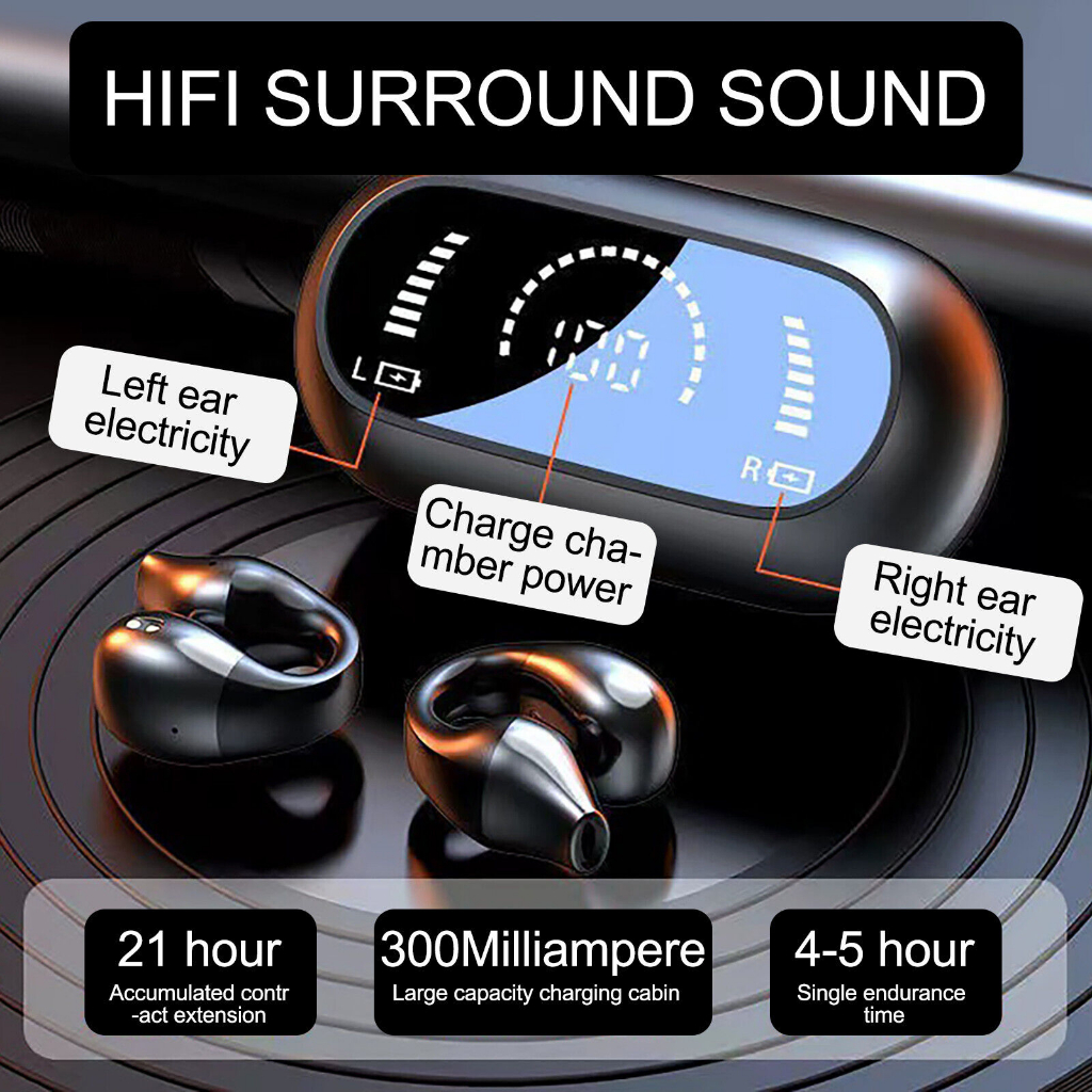 Earbuds TWS Bluetooth 5.2 HiFi Surround Ergonomic 300mAh - S03 - Black