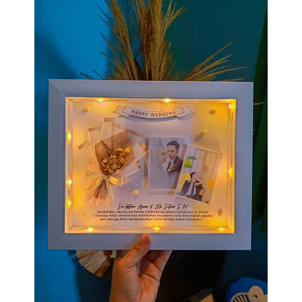 Frame Poto Ucapan | Frame kayu kaca | kado Mahar pernikahan | Ulang tahun 3D