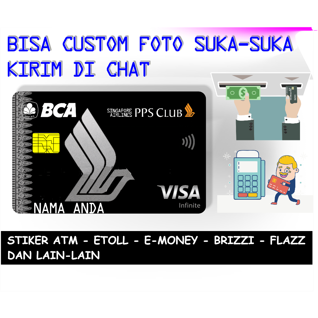 

Stiker sticker Skin Kartu Atm Black card Bca e-money etoll brizzi flazz bca special hologram