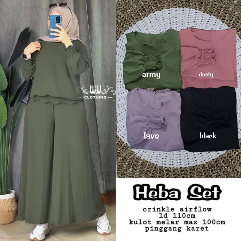 Heba Set Ori By W&W Clothing Setelan Wanita Celana Kulot Polos Crinkle Airflow [ READY COD ]