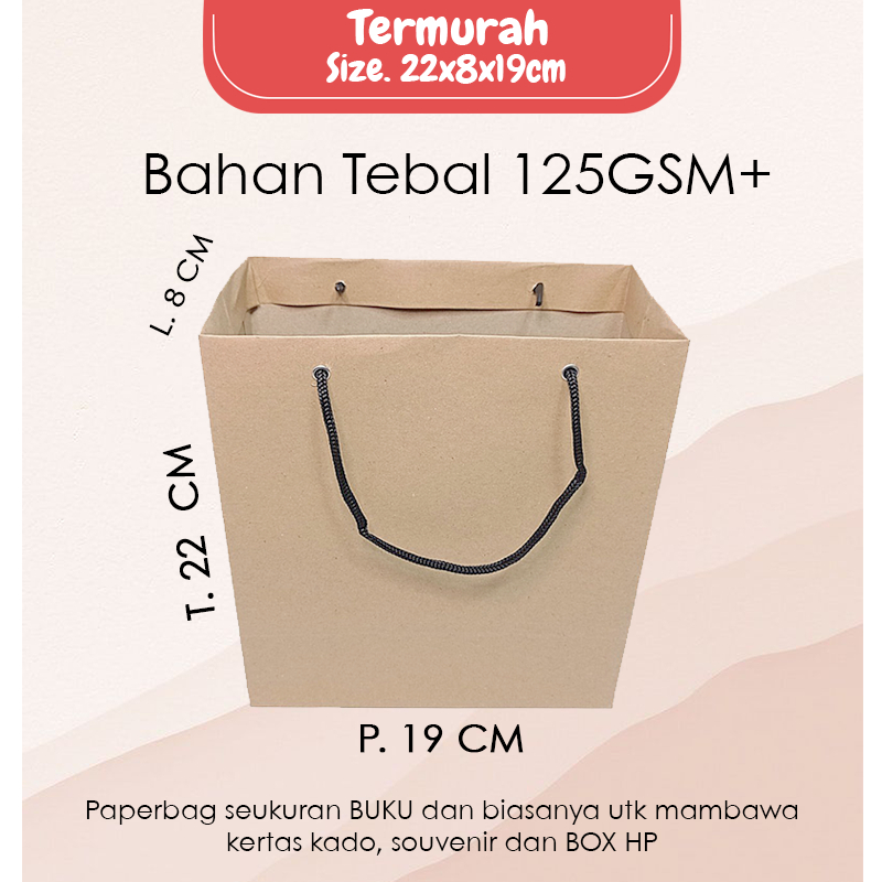 

Paper Bag Kado Mini Warna Coklat Size Buku (Book) 22x8x19 CM / Paper Bag Bridesmaid Murah