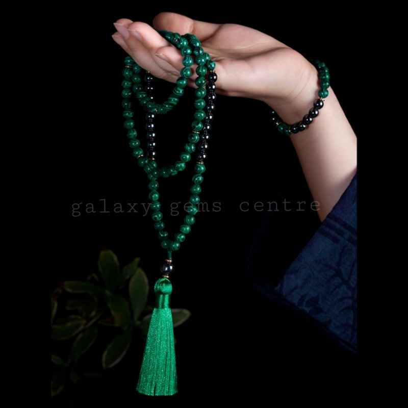 Tasbih 108 Kalung Japamala Green Malachite X Hematite