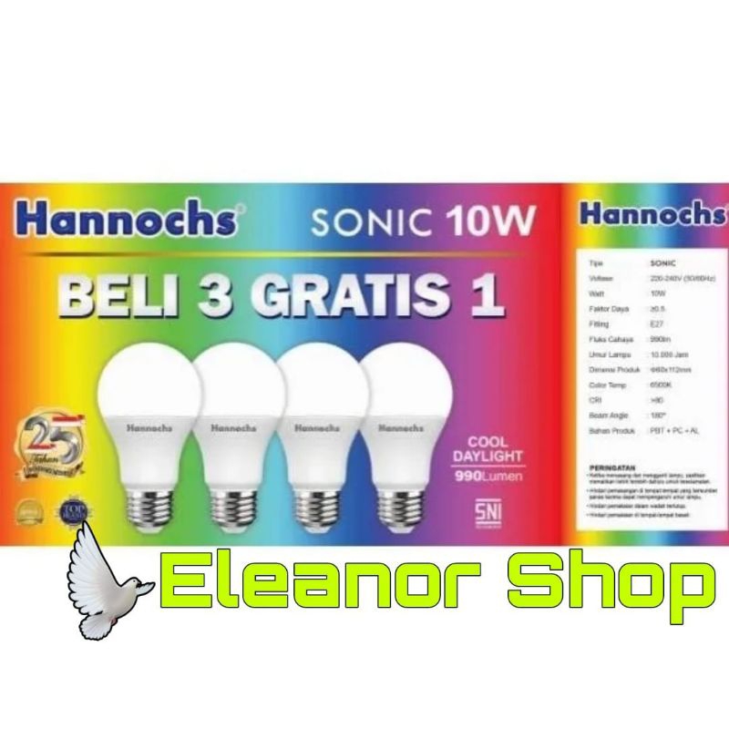 Lampu Led Hannocs Sonic 10 Watt Multipack Beli 3 Gratis 1 Cahaya Putih