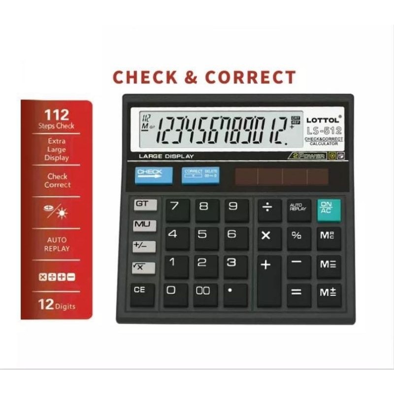 

LEMBUR LAGI Kalkulator Check & Correct 12 Digit Kalkulator Layar Besar Dual Batre