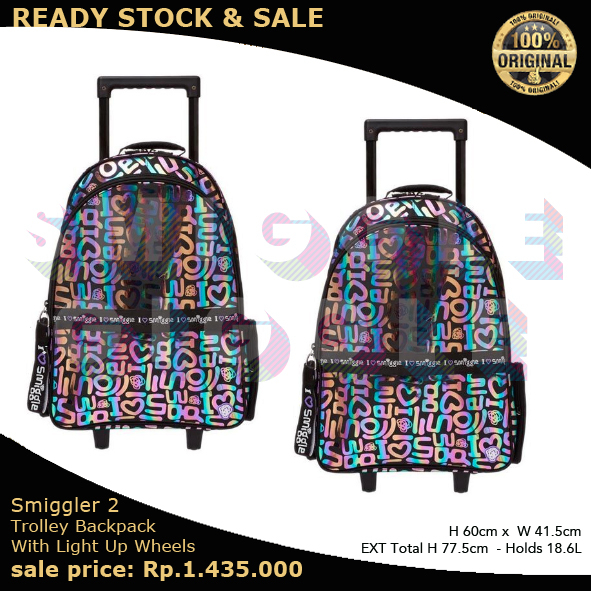 (ORI) Smiggle Smiggler 2 Trolley Backpack  With  Light Up Wheels
