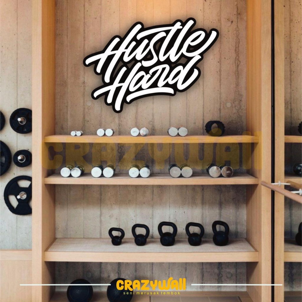Hiasan dinding lettering “HUSTLE HARD“ wall decor aesthetic kamar cewek kamar cowok