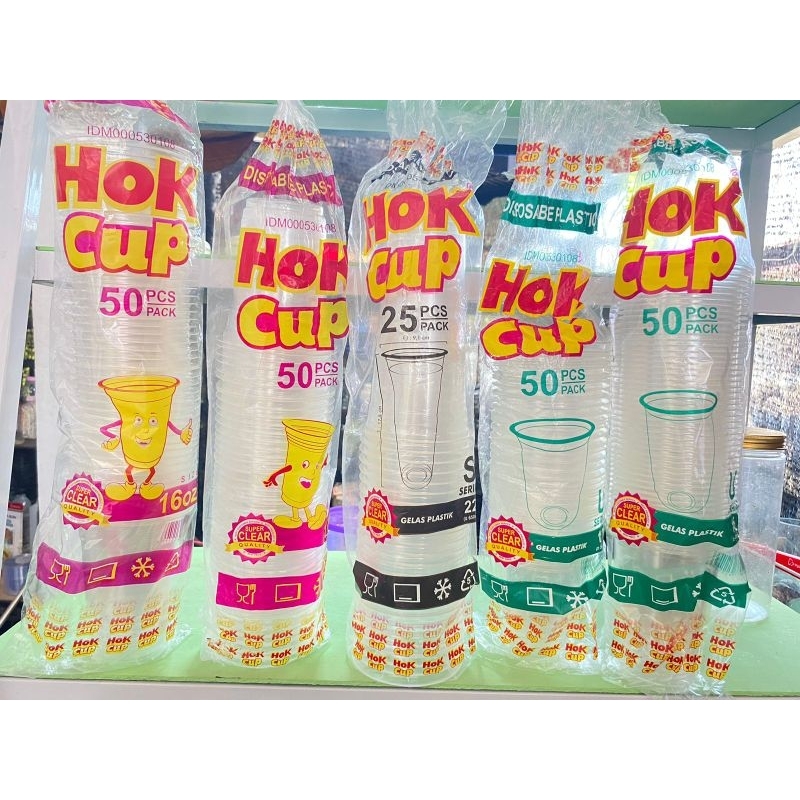 Gelas plastik/ gelas cup bentuk datar dan oval 12oz 14oz 16oz 22oz merk hok
