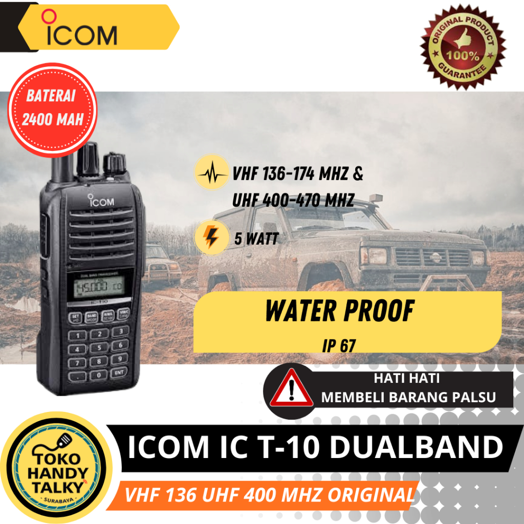 ICOM IC T10 DUALBAND IP67 HT ICOM DUALBAND IC-T10 WATERPROOF ORIGINAL