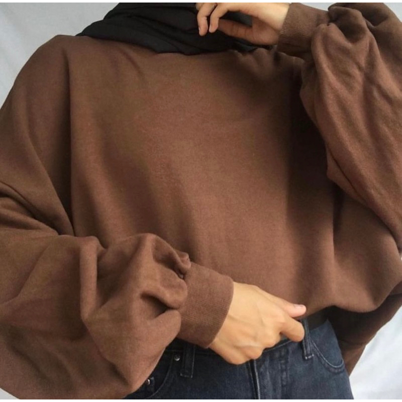 crewneck oversize coklat lengan balon