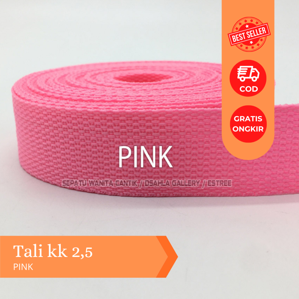 Tali webbing warna Pink / Tali Webing 2.5 cm Tebal Kuat/ Tali Sling / Tali Webbing / Pita Bisban / B