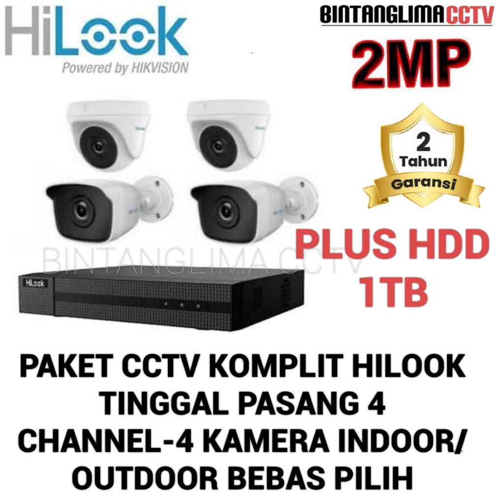 PAKET CCTV HILOOK 4 CHANNEL 4 KAMERA 2MP FULL HD