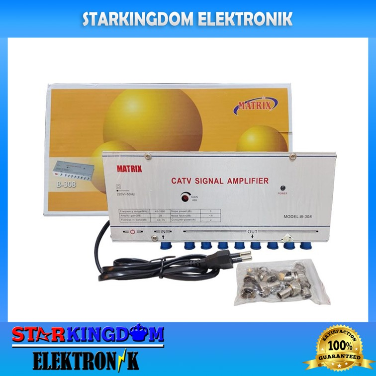 Matrix Booster 308 Penambah Kekuatan Sinyal TV Digital DVB-T2 CATV Indoor 30db 8 Way Output