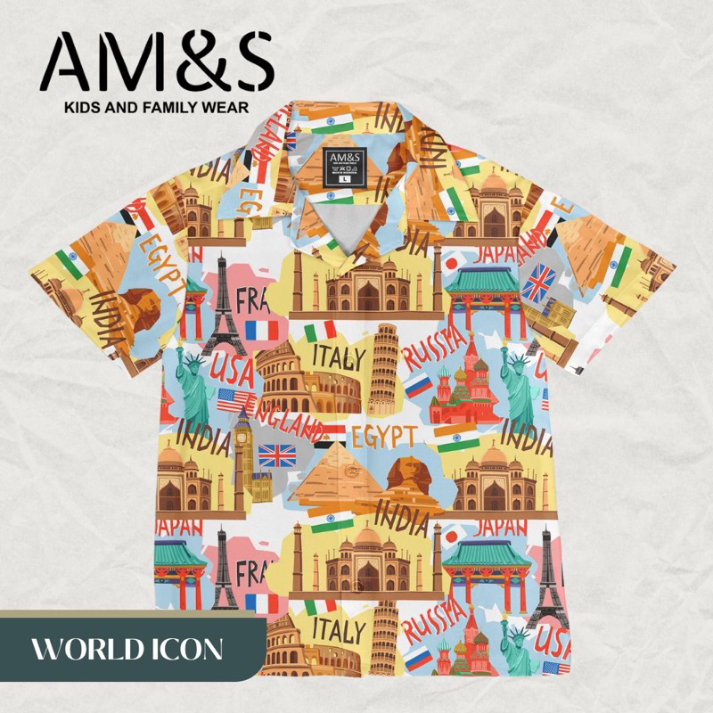 AM&S KidsWear Kemeja Anak Motif Fullprint - World Icon