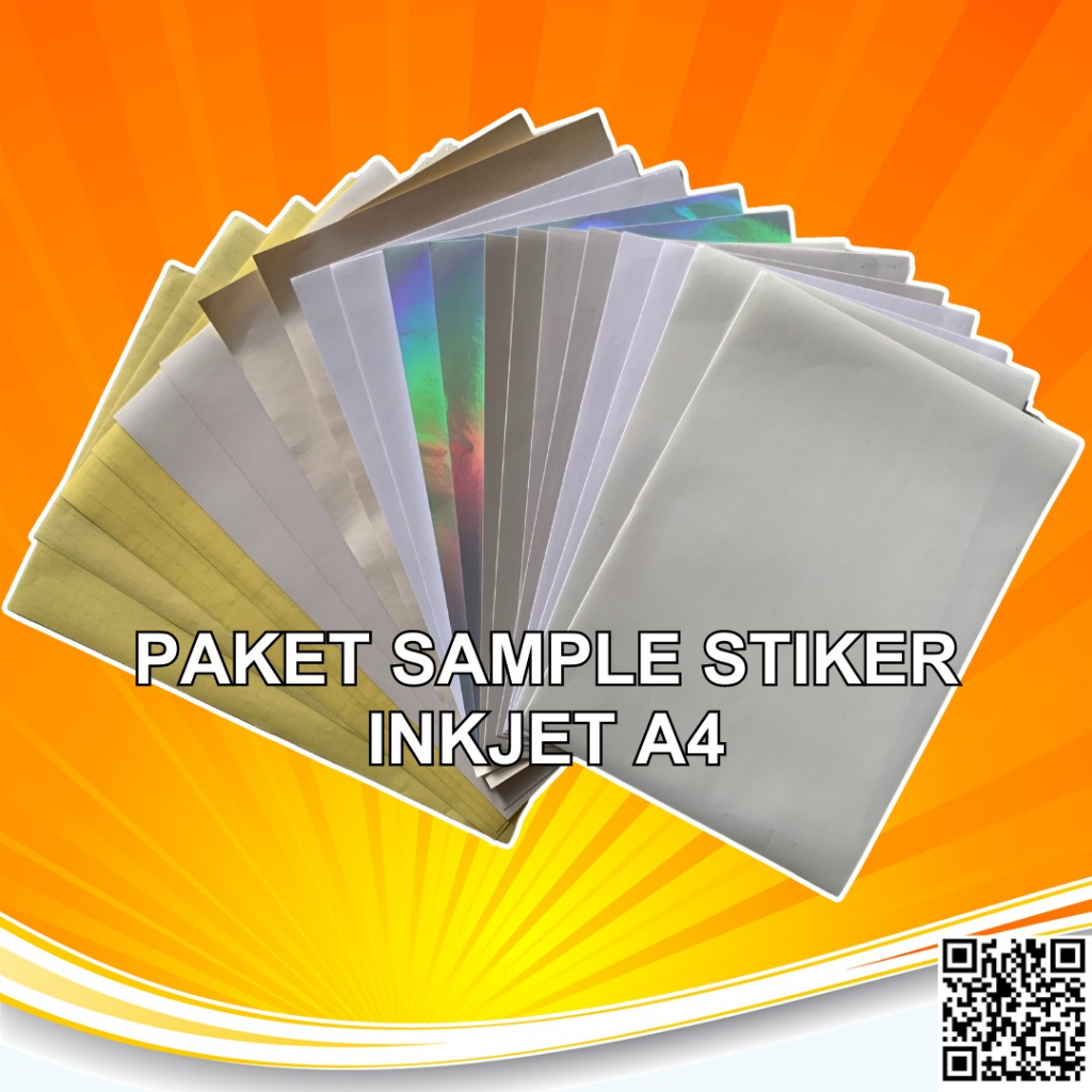 

Paket Sample Stiker Inkjet Printer Aneka Sticker Vinyl/Chromo/Laminasi Dingin Ukuran A4/F4 Pack.