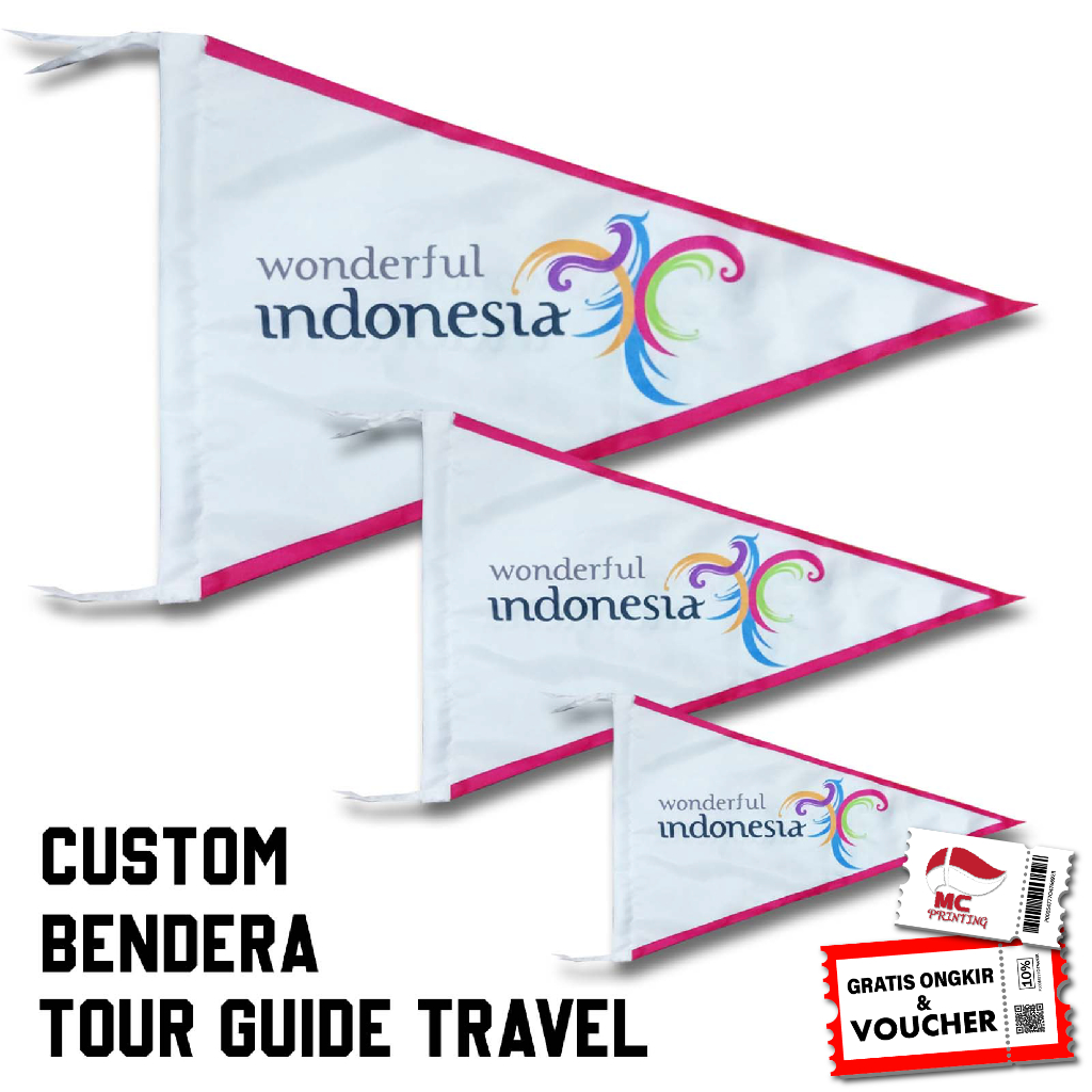 Cetak Bendera Custom Tour Guide Segitiga untuk Tour Travel, Traveler, Umroh, dan Haji 11
