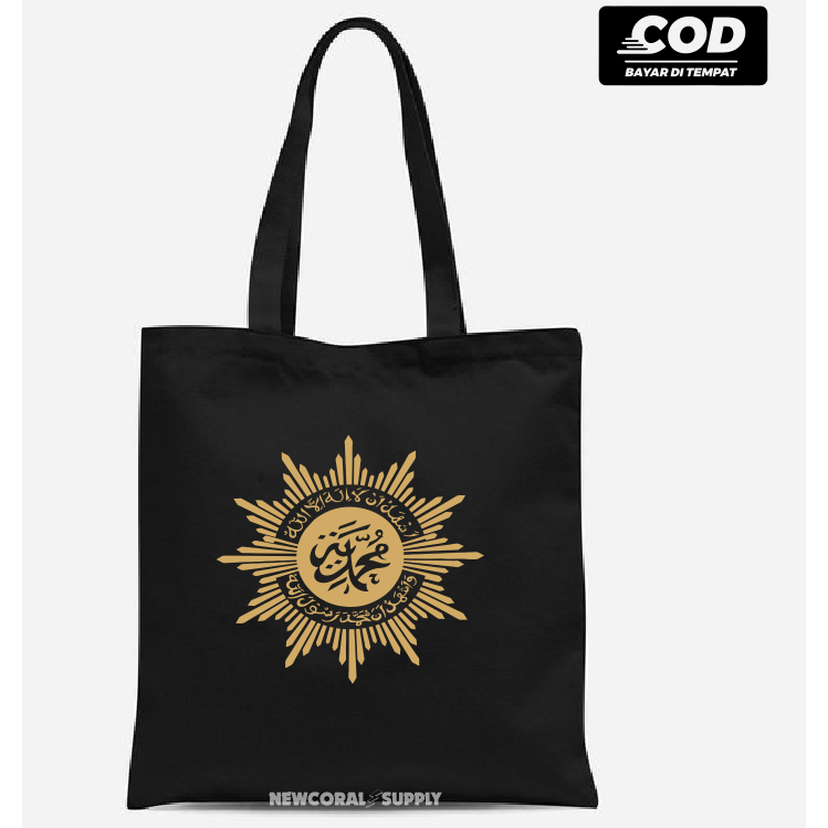 Tas Bahu ToteBag Logo Muhammadiyah Bahan Drill Premium Resleting Tali Kain 30 x 40 cm