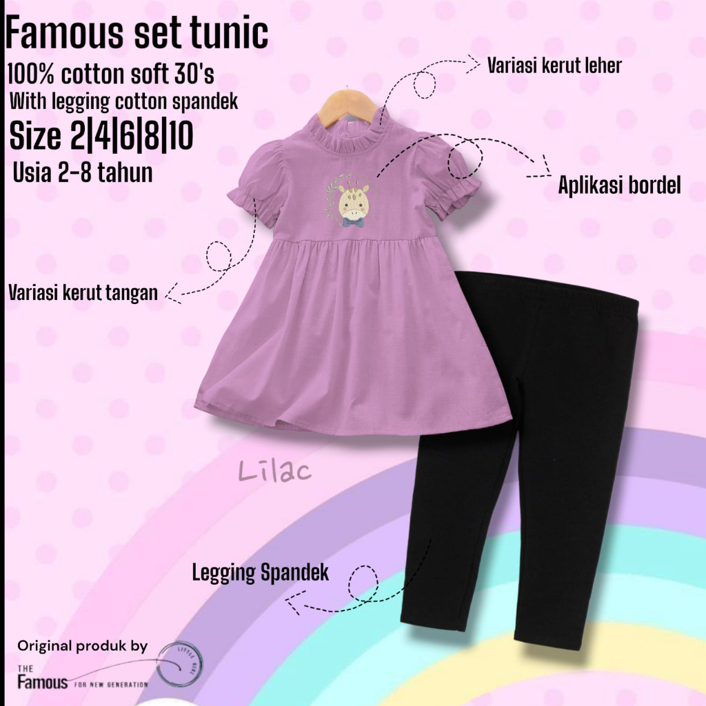 KAOS TUNIK ANAK CEWEK FAMOUS LEGING /BAJU ANAK CEWEK SET TUNIC  LEAGING /TUNIK ANAK PEREMPUAN SETELAN LEGGING