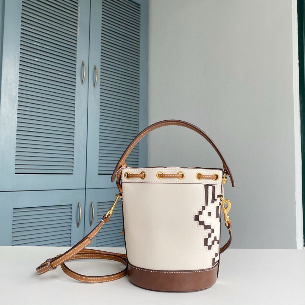 TB Tory Burch 143232 Leather Rabbit Mini Bucket Bag Sling Bag