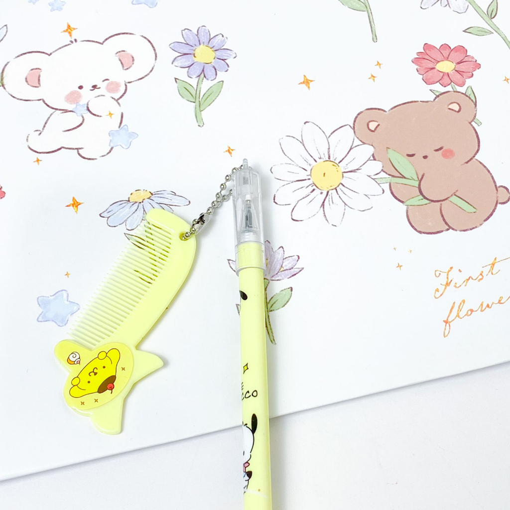 GROSIR 4 / 8 / 12 pcs / 1 Lusin Pen / Pulpen Gel Tinta Hitam Gantungan Sisir Mini Cute Comb Motif Kartun Jepang Kucing Sanrio Hello Kitty My Melody Cinnamoroll Little Twin Star Lucu Souvenir Grosir Ready COD