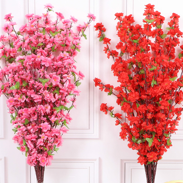 Bunga Cherry Blossom Tangkai Plastik Artifisial Daun Sakura Artificial Meihua Meihwa Imlek Tanaman Hias BG33