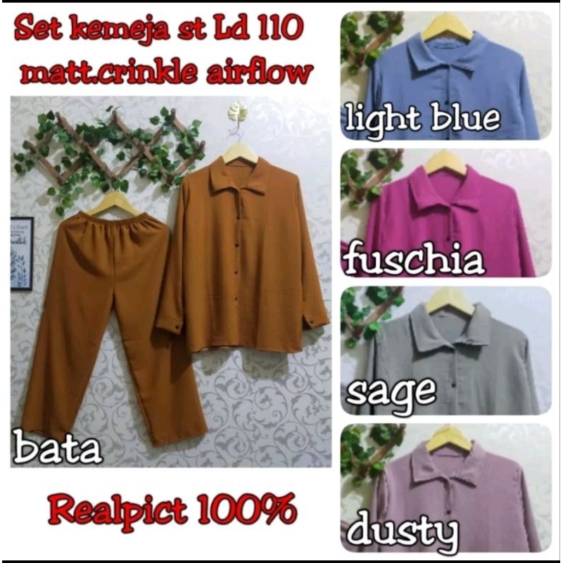 Ld 110 setcel kemeja crinkle airflow/setelan kemeja crinkle/oneset kemeja/setcel kemeja
