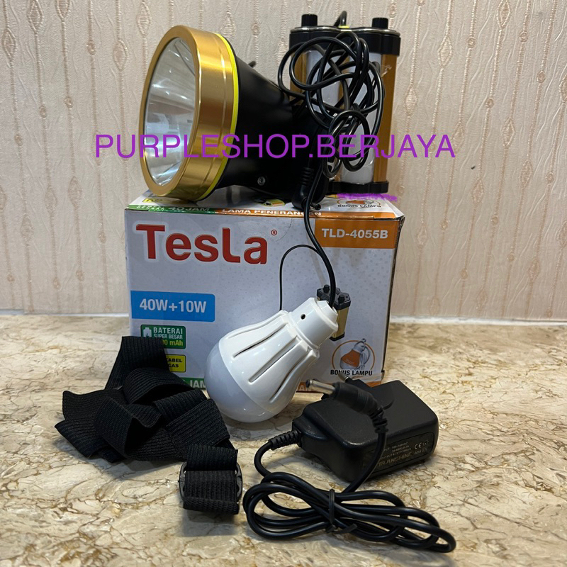 Tesla Senter Kepala 40Watt dengan Emergency Lamp 10Watt Baterai Pisah dan Free LED DC TLD 4055B