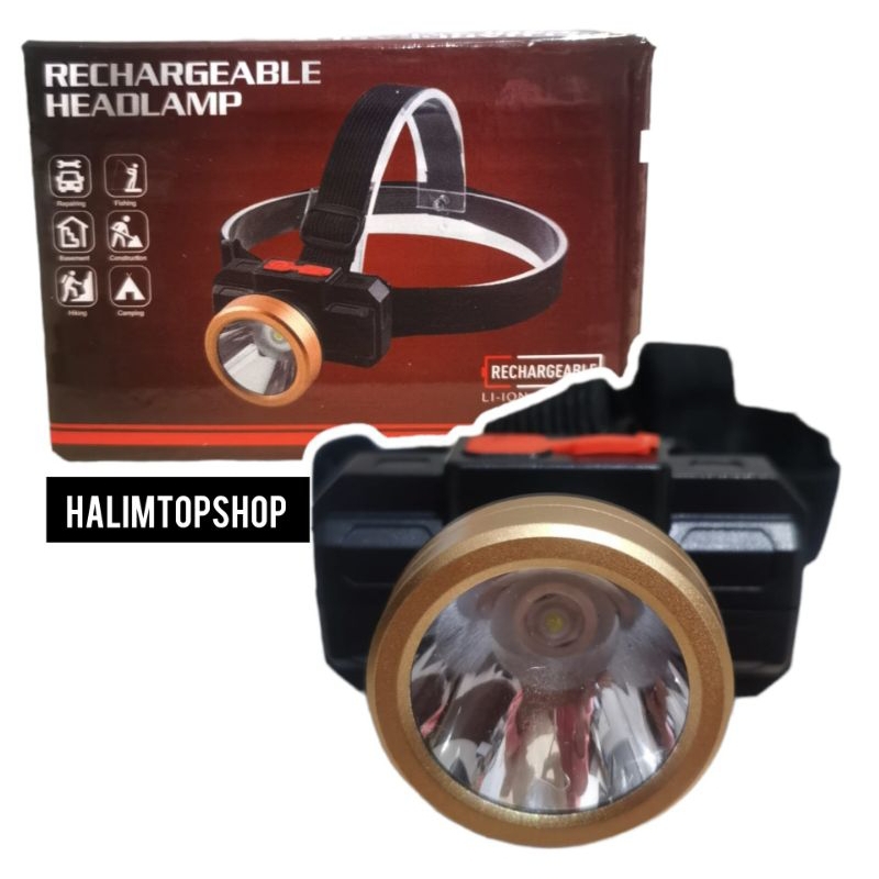 Senter Kepala Head Lamp Cahaya Putih / Senter Kepala 1 Mata USB Rechargeable Nyala Putih