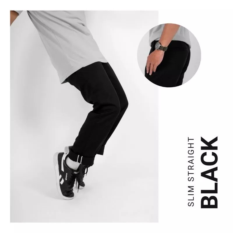 Wisdom Pants Celana Chino Reguler Straight Stitching Toxic Black
