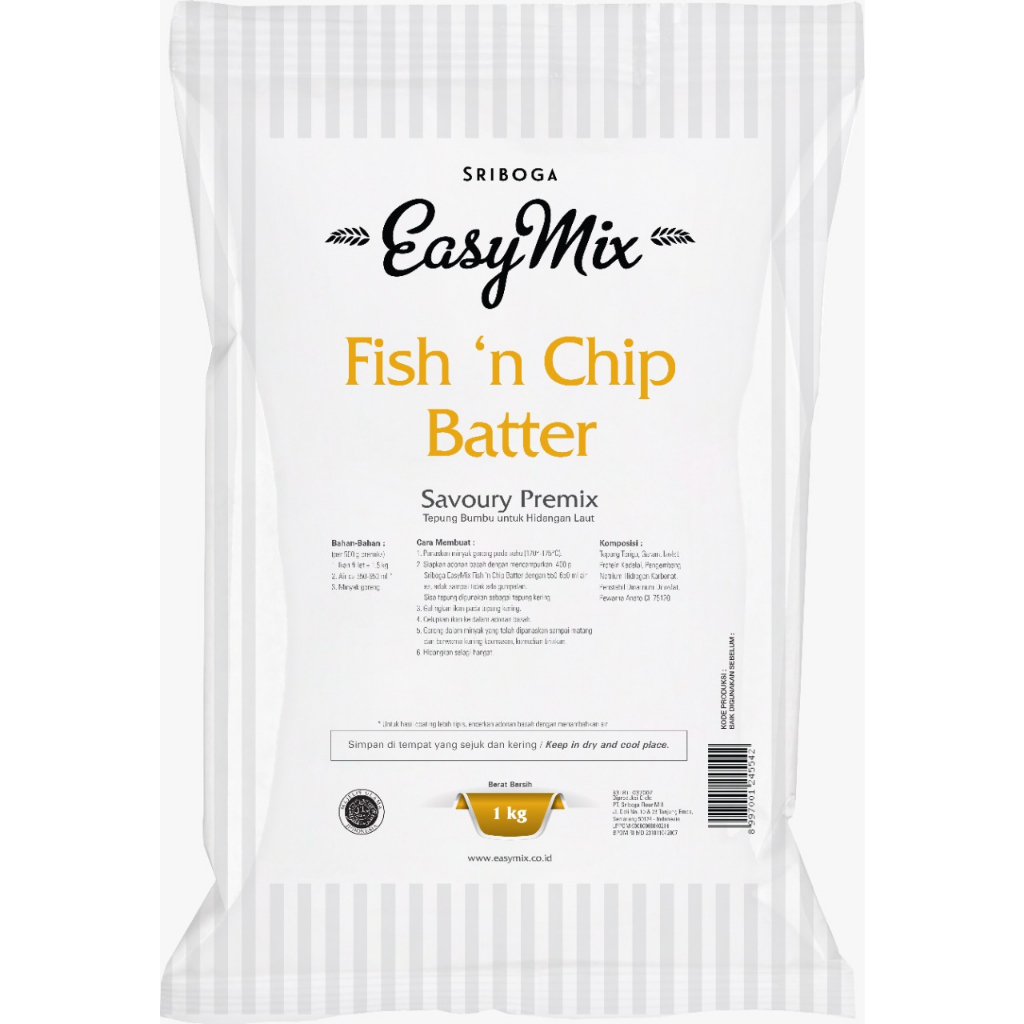 

Tepung Premix Sriboga EasyMix Fish 'n Chip Batter 1kg ( Non Repack )