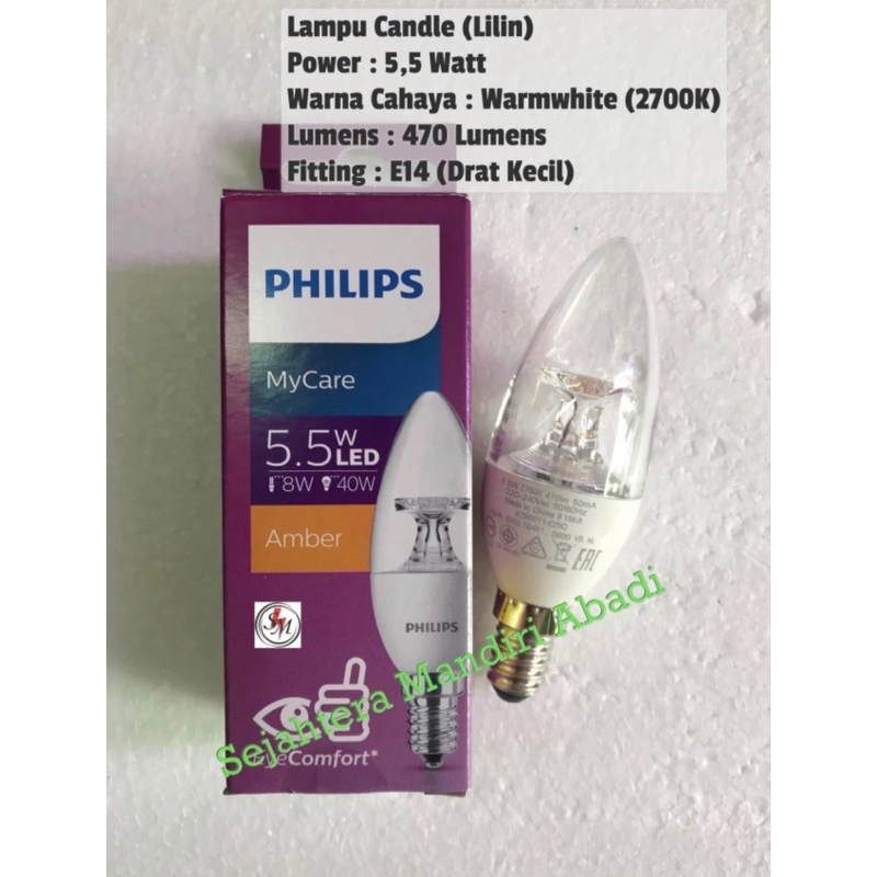 Lampu Led Candle E14 Lilin Cabe 5,5 Watt Kuning Warmwhite 2700 Philips