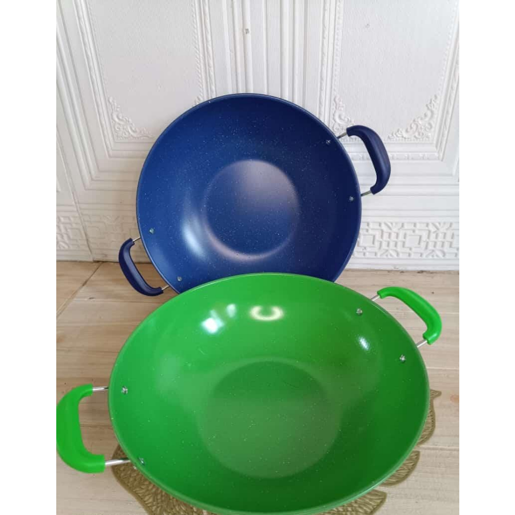 Wajan enamel kuping/kuali kuping/wajan anti lengket/wajan warna/kuali warna/penggorengan anti lengke