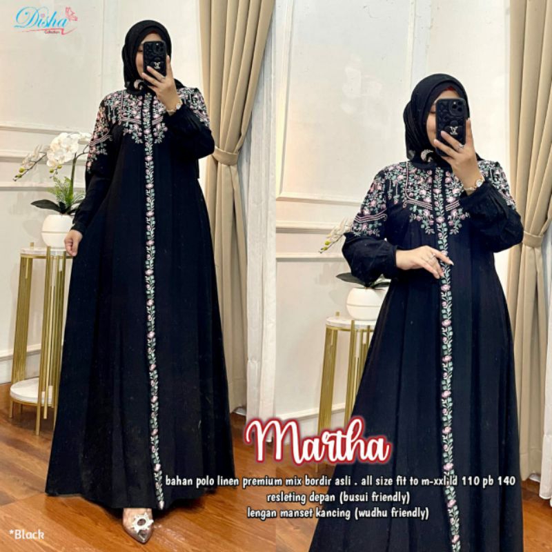 Martha bordir gamis wanita polo linen premium ori athaya outfit