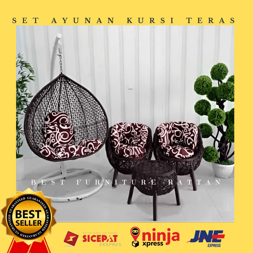 Set Ayunan Pear pir dan Kursi Teras Brekele Rotan Sintetis Malas Santai Empuk Nyaman Halaman Rumah R