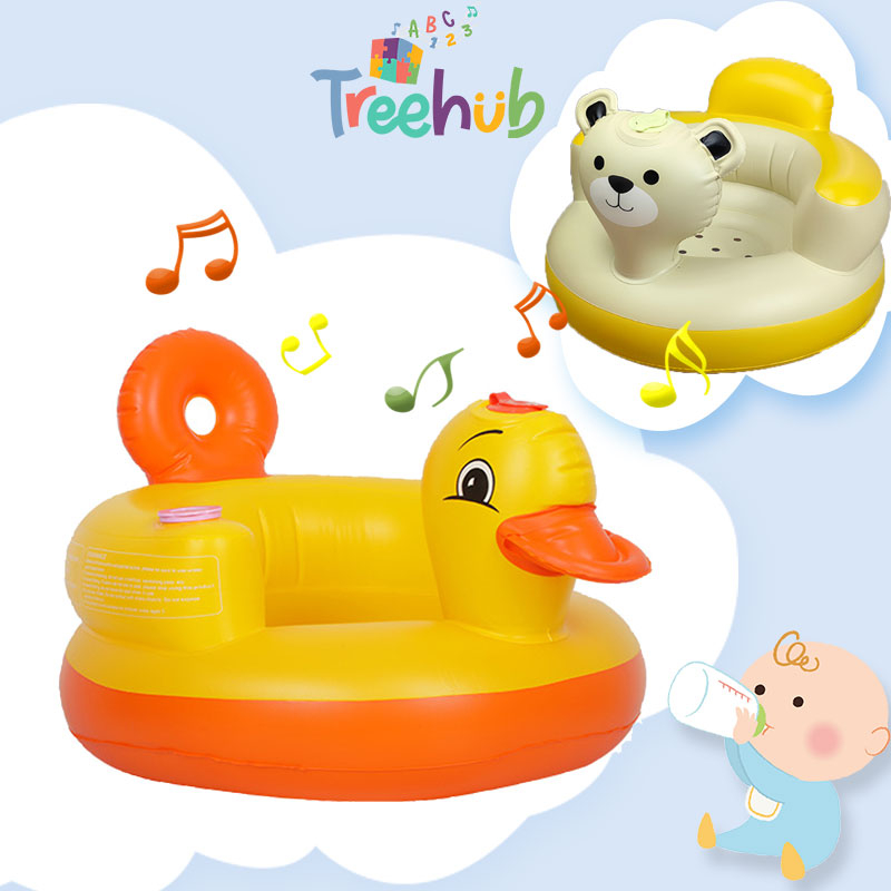 Treehub Kursi Sofa Tiup PVC Tempat Belajar Duduk Bayi Baby Infant Seat Model Bebek Musik Kursi Makan Sofa Angin Bayi Lipat Pompa Angin