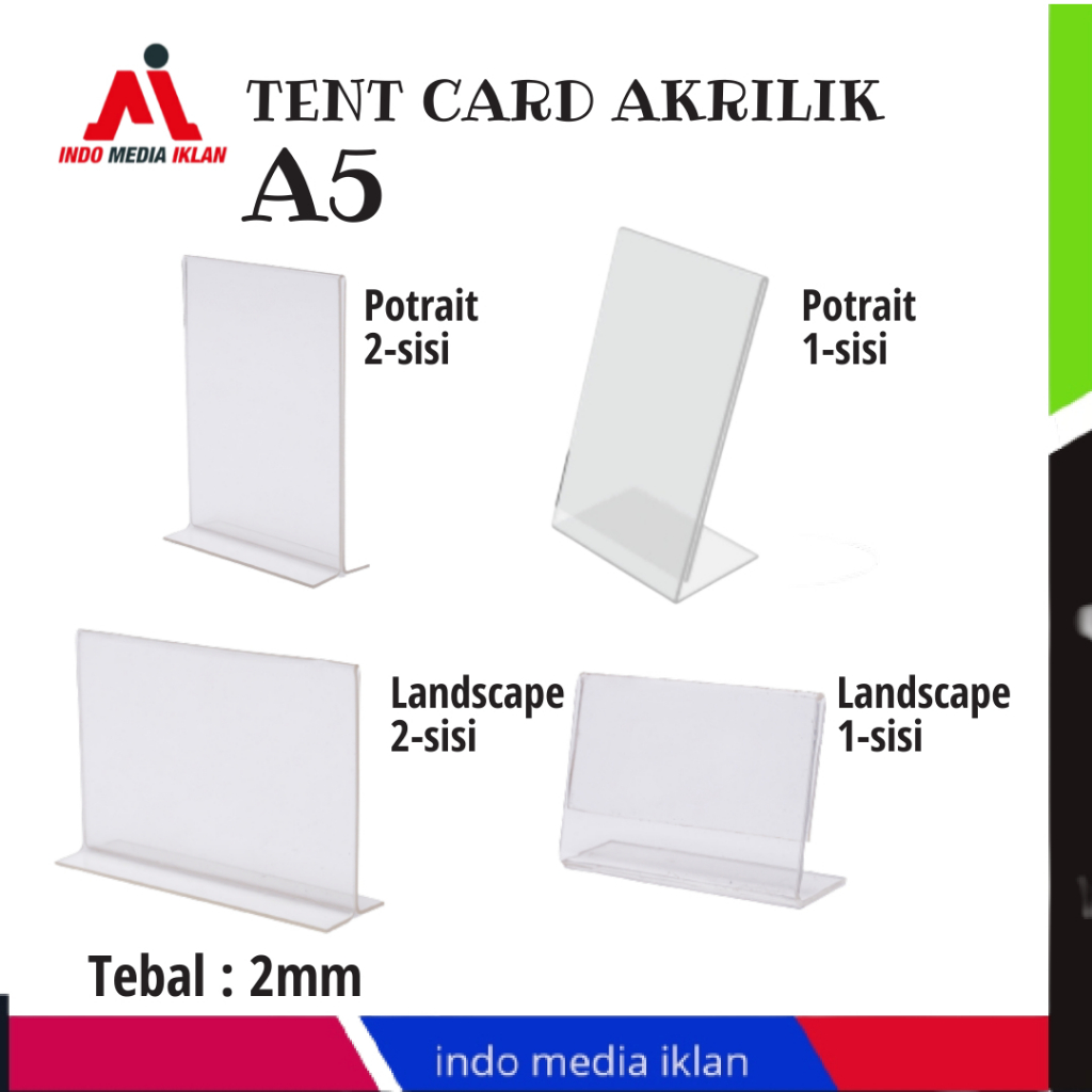 

Tent Card Holder Acrylic/Akrilik A5/Tent card 1 sisi dan 2 sisi