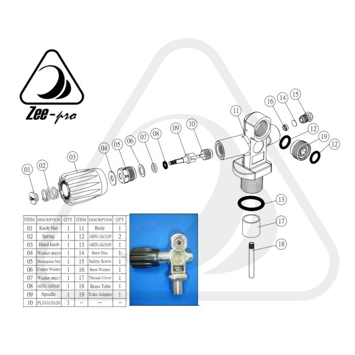 Spare Part Tank K-Valve Zeepro Left Head Valve (Din / Yoke) Thermo Cylinder Kran Keran Sparepart Kepala Tabung Tangki Kiri Scuba Selam Diving Dive