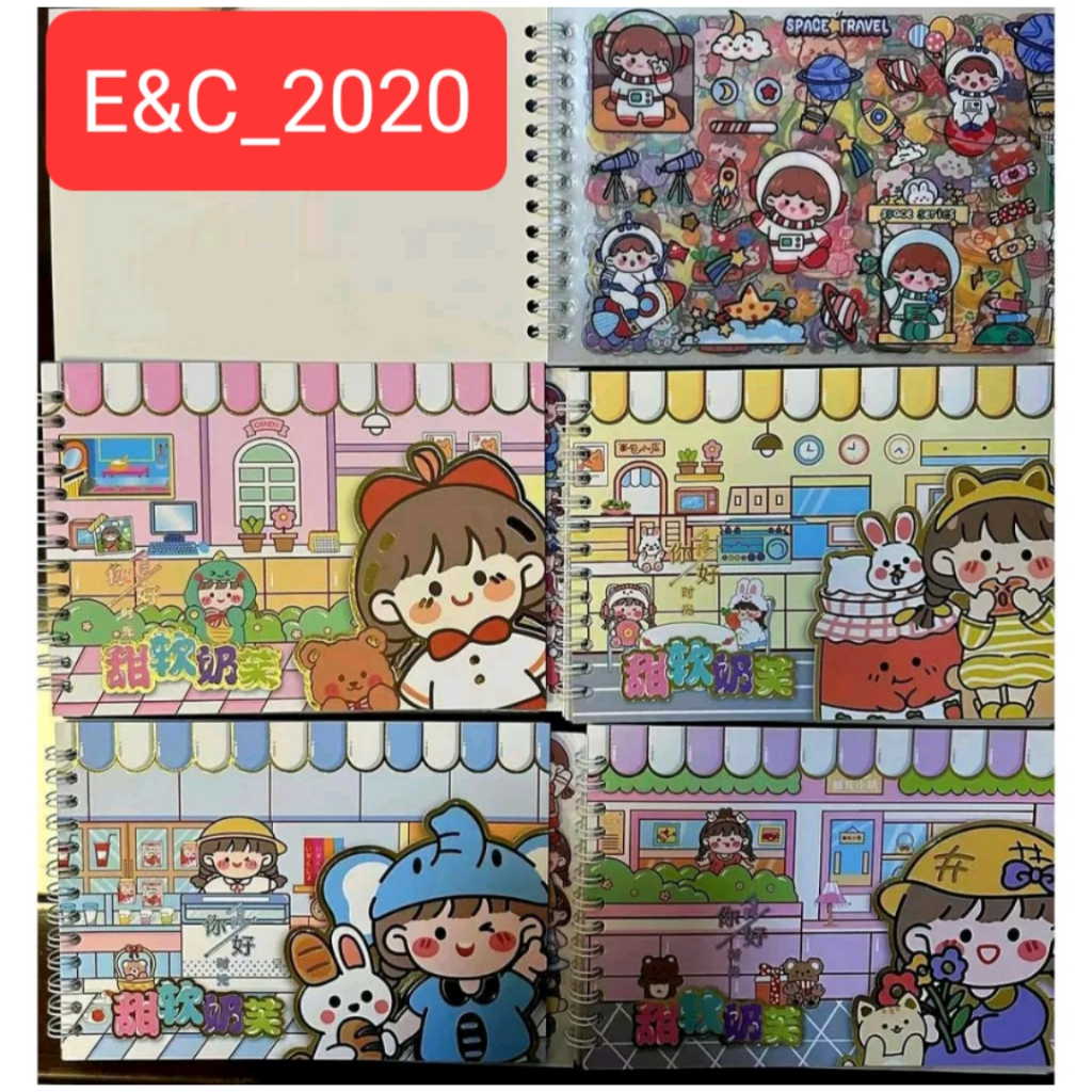 DIY STICKER BOOK / BUKU STIKER MOMO 4IN1 / STIKER BUKU MOMO MOTIF KARTUN KOREA LUCU