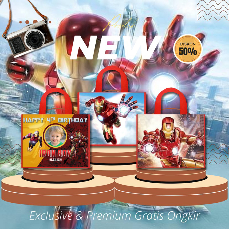 Tas Ultah Ironman Tas Souvenir goodiebag premium tas totebag anak tas ultah birthday