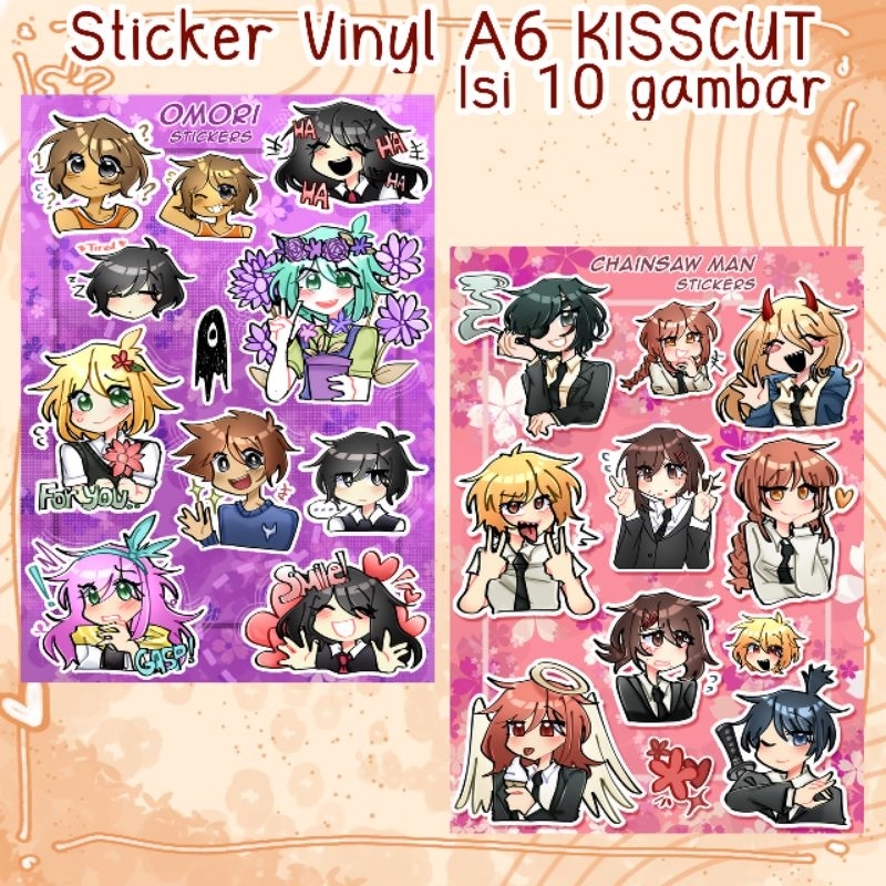 

sticker vinyl A6 kisscut chainsaw man,omori