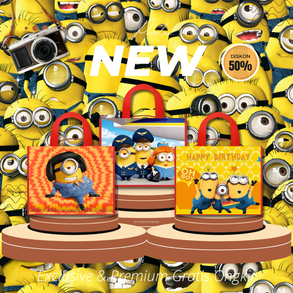 

Tas Ultah Minion Premium Tas Birthday Kids Custom Goodiebag Totebag Printing Tas Spunbond Souvenir