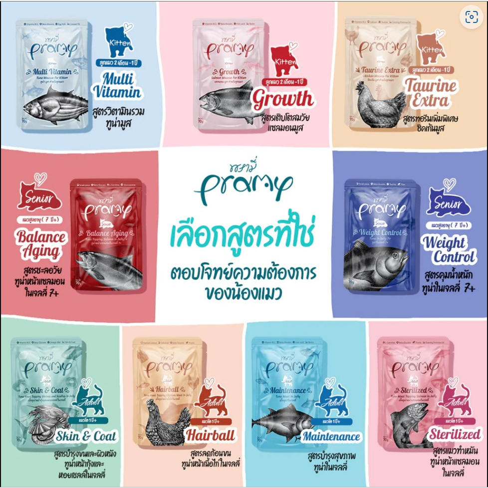 Makanan Kucing - Pramy 70gr Wet Food Pouch Adult Cat