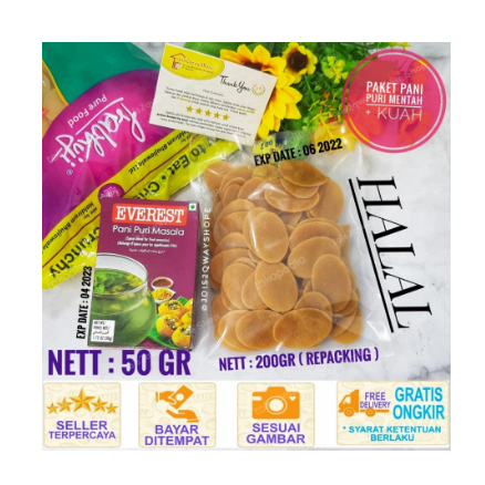 

Makanan Ringan Pani Puri MENTAH 200gr + Kuah Pani Puri Masala 50gr