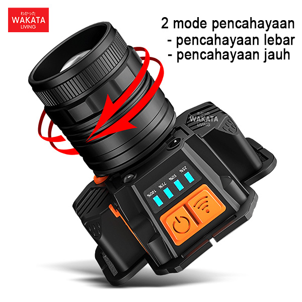 Senter Lampu Kepala Super Terang Headlamp Led Rechargeable Zoom